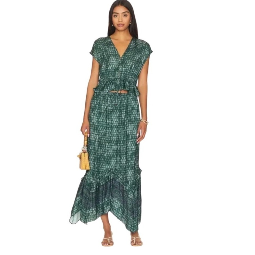 Free People Womens size Small Dreambound Set Emerald Green satin Combo NWT